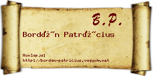 Bordán Patrícius névjegykártya